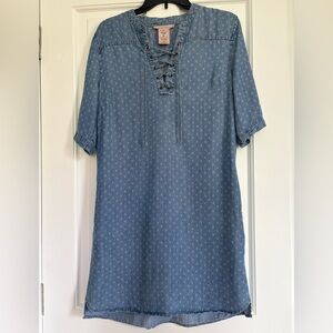 Philosophy Chambray Blue Raindrop Print Dress Tencel Lace Up Western Boho M